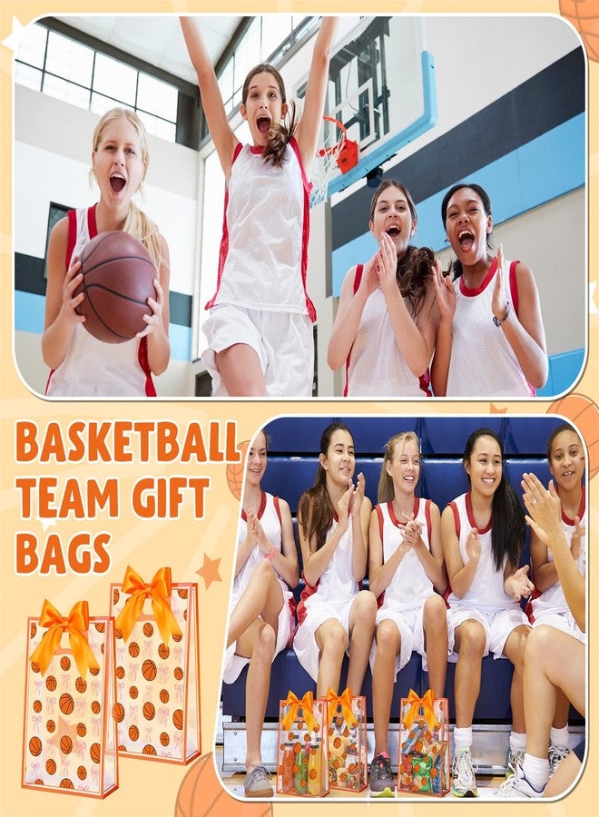 giftlyze 12 Pcs Basketball Clear Goodie Bag with Die Cut Handles and Ribbons Sport Theme Party Favor Bags for Basketball Team Snack Wrapping Teamer Gifts Birthday Party Treats Supplies, 7x10x3.15 Inch - Image 4